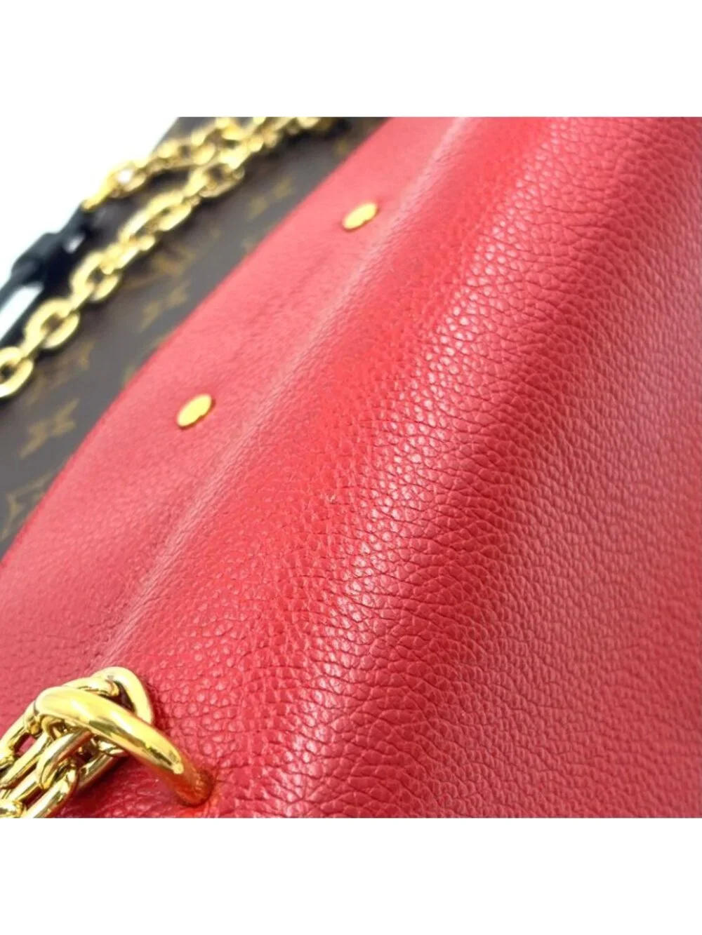 Louis Vuitton Monogram Sunplaseed Leather Brown Red Shoulder Bag Gold
